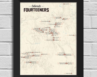 58 Colorado 14ers Map 11x14 Print