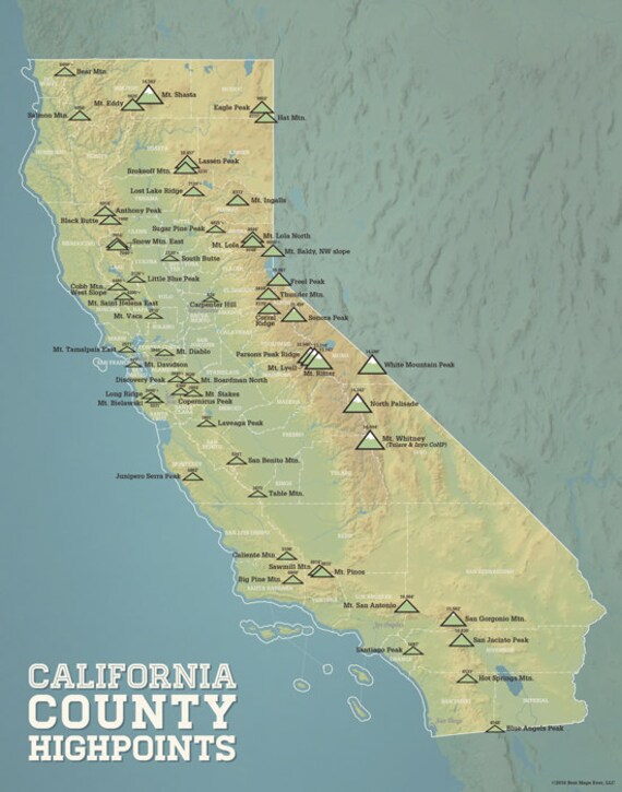 【米国購入品】カリフォルニア州近郊のトレイルマップ 登山地図 カリフォルニア州の郡の高地地図 11x14 印刷 - Etsy 日本