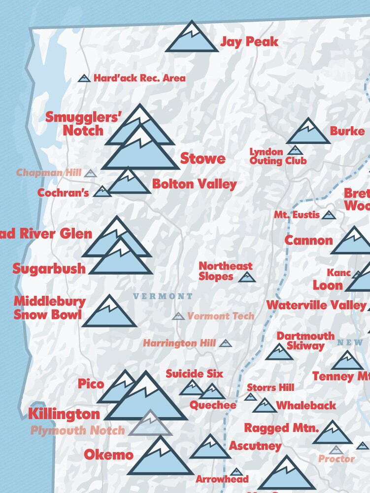 New England Ski Resorts Map 18x24 Poster  Etsy