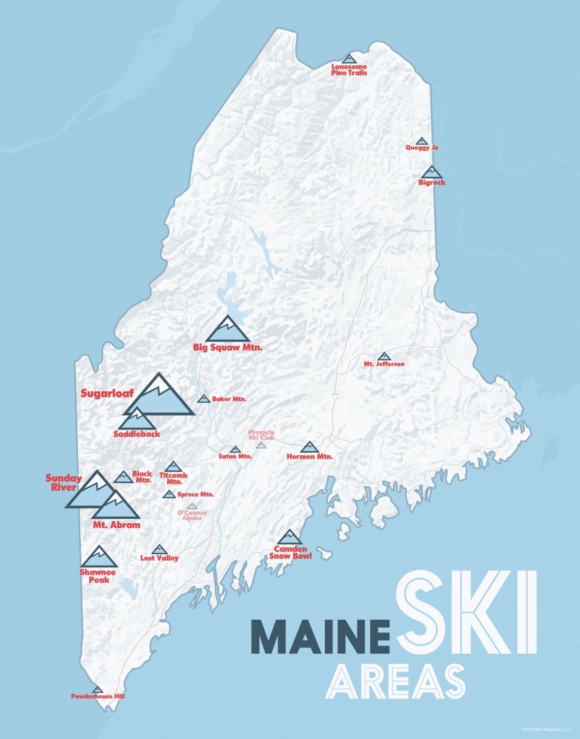 Map Of Maine Ski Resorts Maine Ski Resorts Map 11X14 Print | Etsy Australia