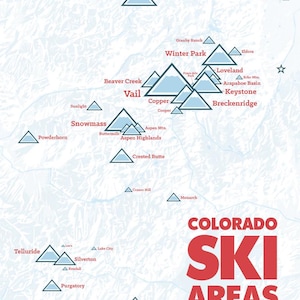 Carte des stations de ski du Colorado impression 11 x 14