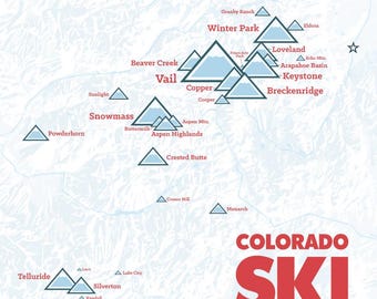 Colorado Ski Resorts Map 11x14 Print