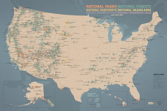 Us National Park Map Us National Parks Monuments & Forests Map 24X36 Poster | Etsy Canada
