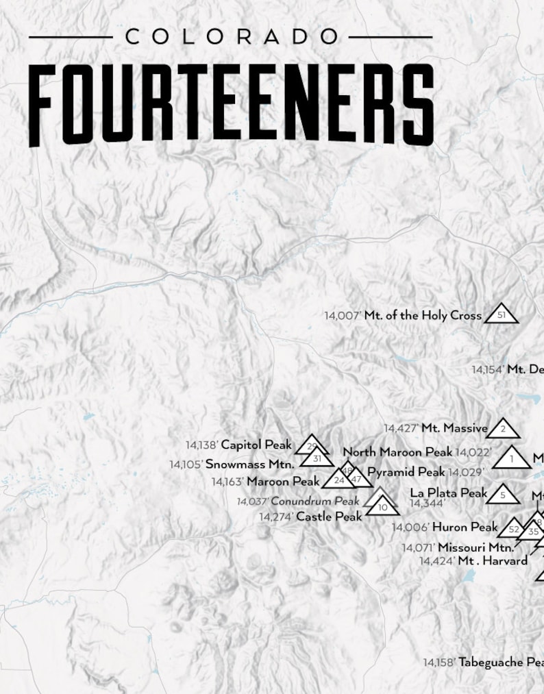 58 Colorado 14ers Map 11x14 Print - Etsy