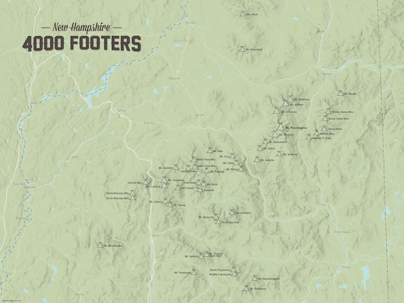 4000 footers nh map New Hampshire 4000 Footers Map 18x24 Poster Etsy