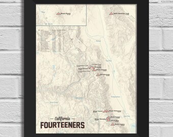California 14ers Map 11x14 Print