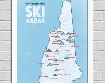 New Hampshire Ski Resorts Map 18x24 Poster