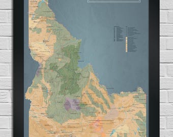 Kaart 24 x 36 met kaart van de staatsparken van Idaho en de Federal Lands