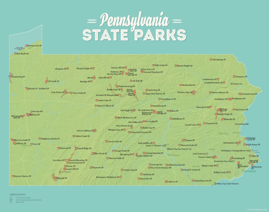 Pennsylvania State Parks Map 11x14 Print Etsy