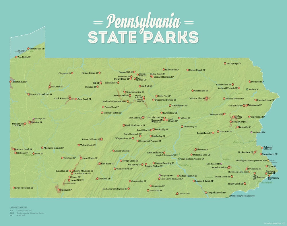 Pennsylvania State Parks Map 11x14 Print Etsy