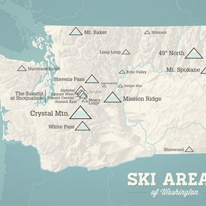 Washington Ski Urlaubsorte Karte 11 x 14 Drucken