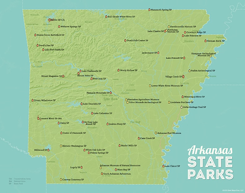 Arkansas State Parks Map 11x14 Print