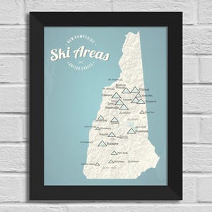 New Hampshire Schigebiete Karte Druck 11x14