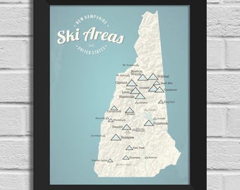 Kaart van skiresorts New Hampshire, 11 x 14, afdrukken