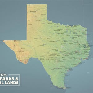 Map Of The State Of Texas Texas State Parks Map 11X14 Print | Etsy