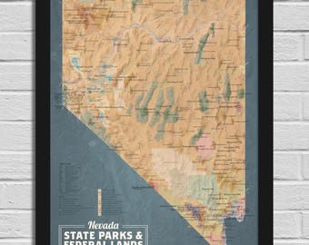 Kaart 18 x 24 met kaart van Nevada State Parks & Federal Lands
