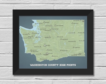 Hoogtepunten kaart van Washington County 11 x 14 afdrukken