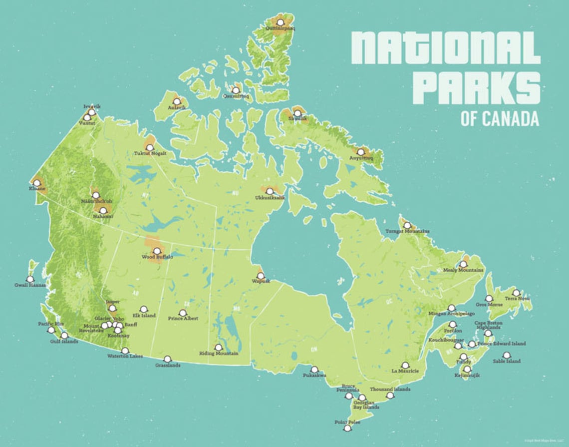 Carte des parcs nationaux du Canada 11x14 Imprimer Etsy France
