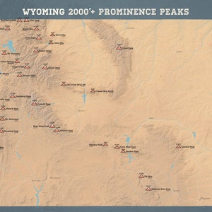 Carte des pics proéminents du Wyoming 2000' Poster 18 x 24