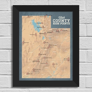 Hoogtepunten kaart van Utah County 11 x 14 afdrukken