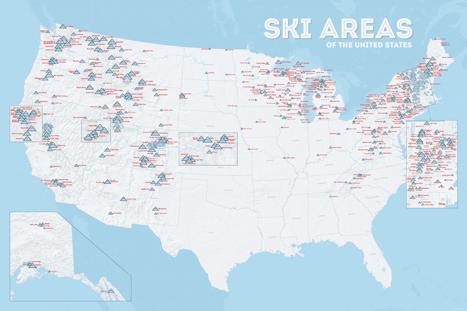 US Ski Resorts Map 24x36 Poster Etsy