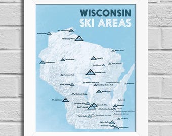 Kaart van skiresorts Wisconsin 11 x 14 afdrukken