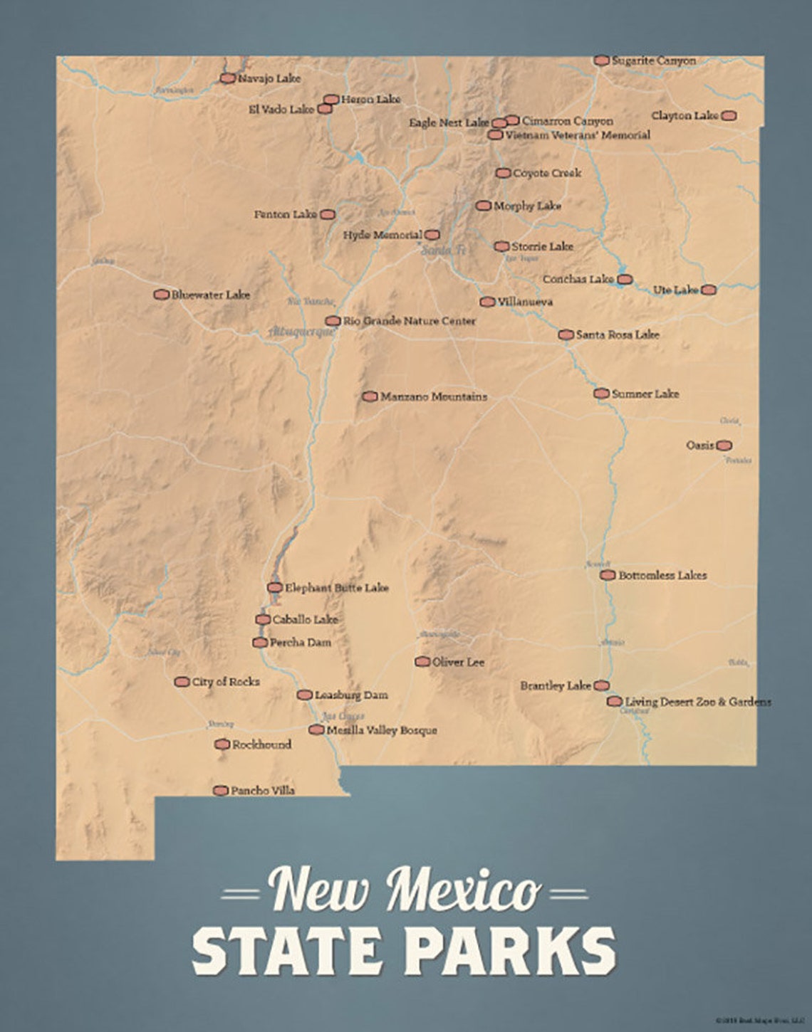 New Mexico State Parks Map 11x14 Print Etsy