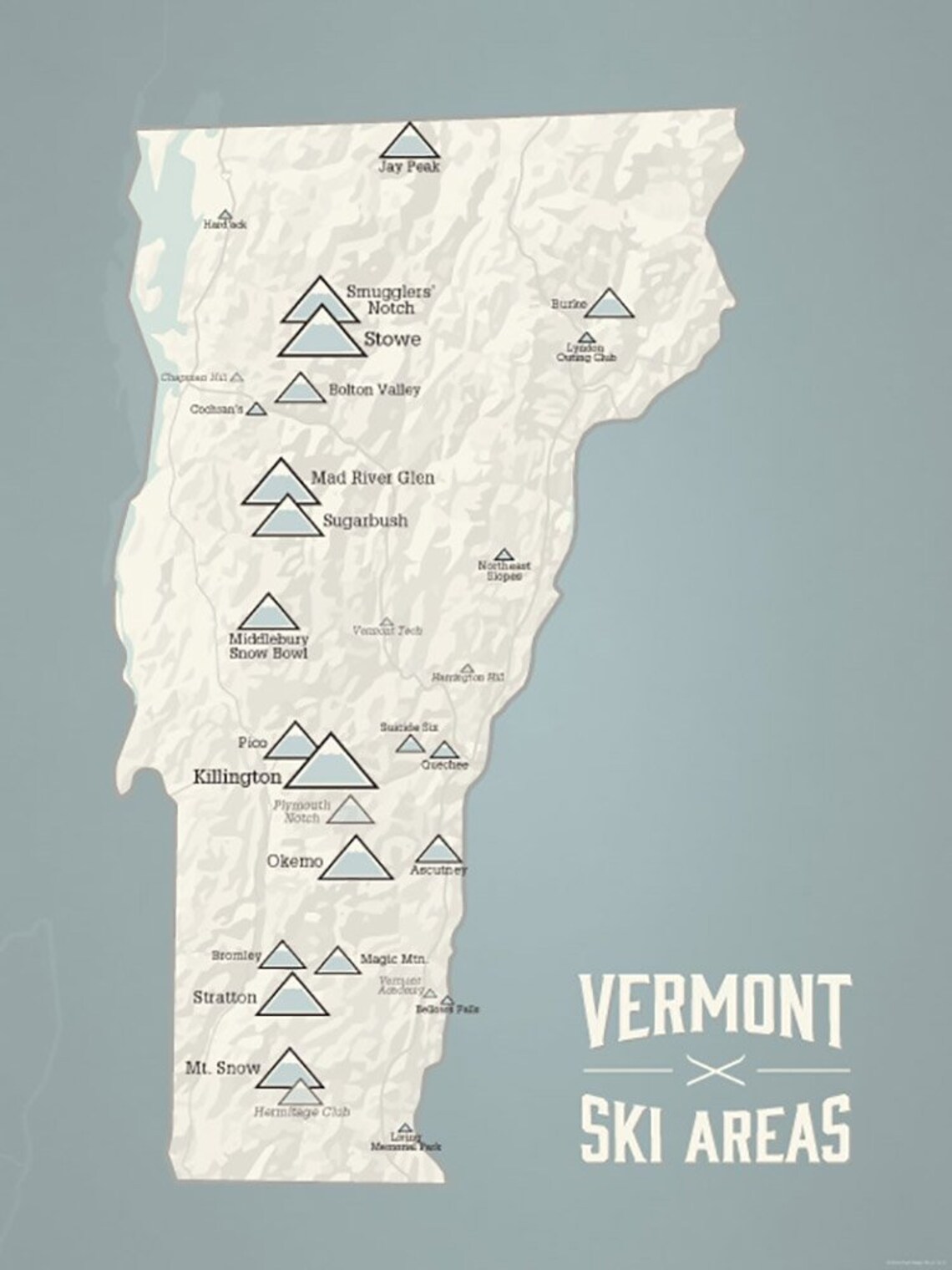 Vermont Ski Resorts Map 18x24 Poster Etsy