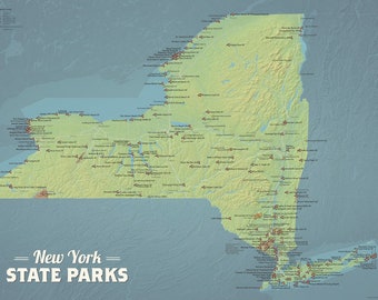 Affiche de la carte des parcs de l'État de New York 18 x 24