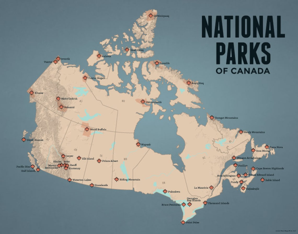 Carte des parcs nationaux du Canada 11x14 Imprimer | Etsy