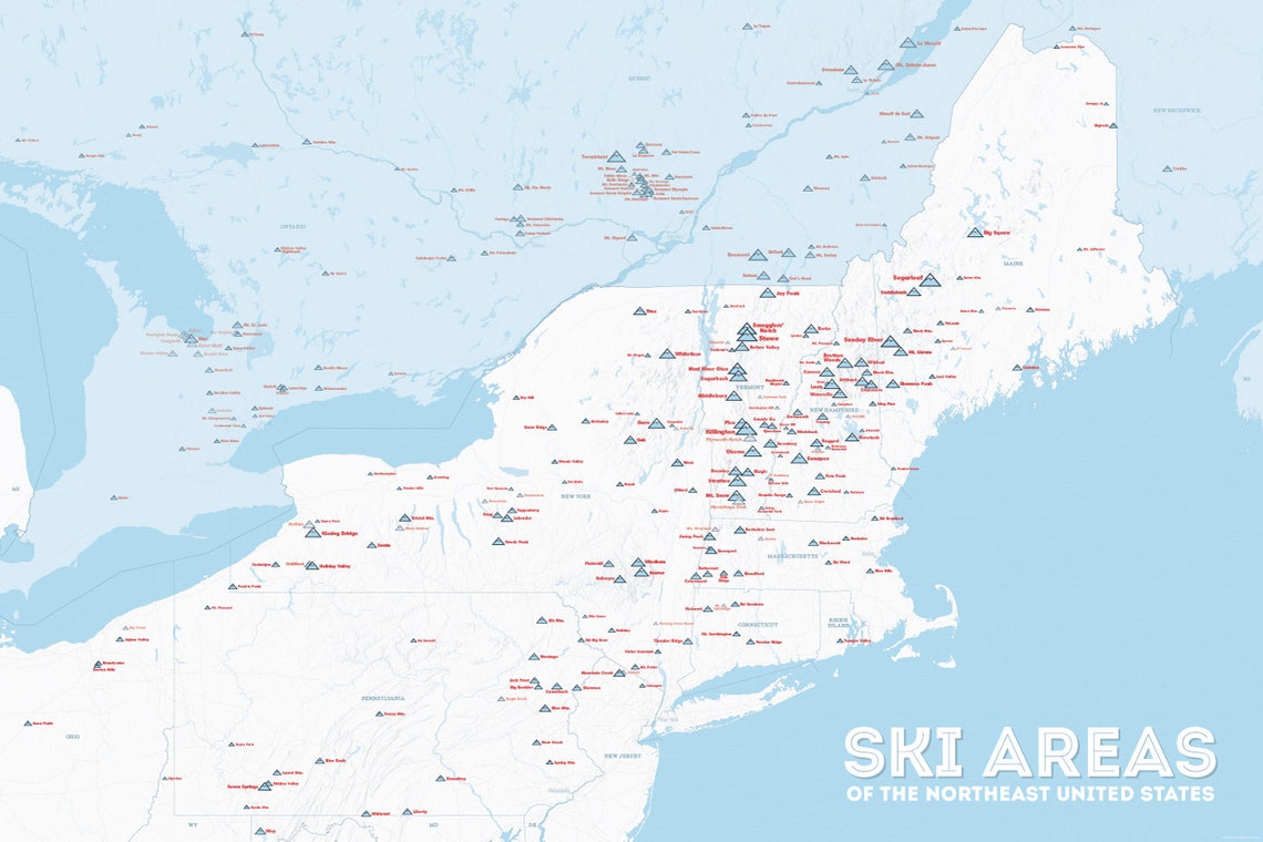 Northeast Ski Resorts Map 24x36 Poster Etsy
