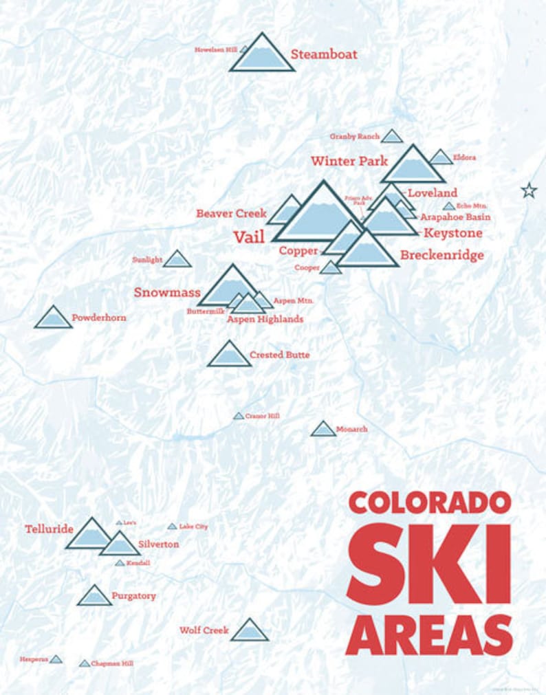 Colorado Ski Resorts Map 11x14 Print Etsy