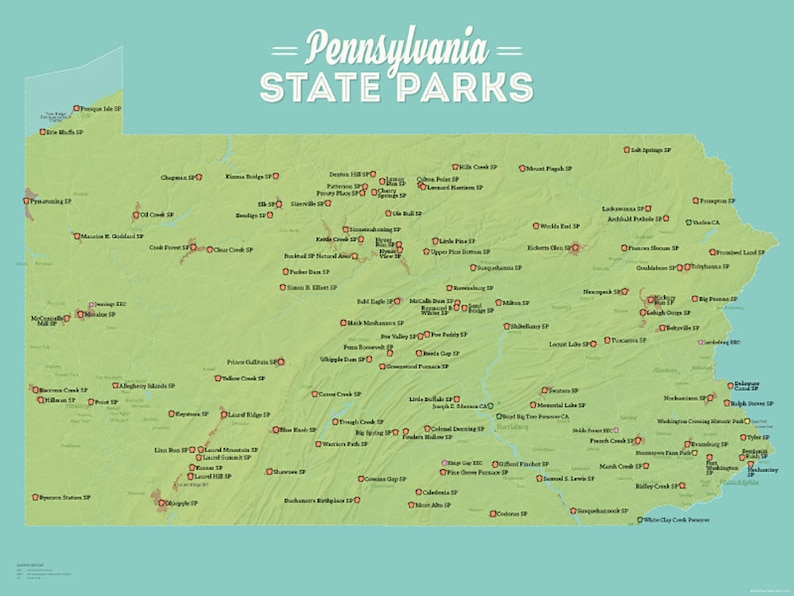 Pennsylvania State Parks Map 18x24 Poster Etsy