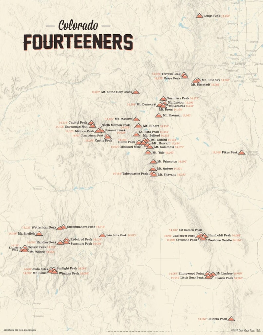 58 Colorado 14ers Map 11x14 Print - Etsy