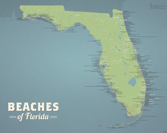 Florida Beaches Map 18x24 Poster