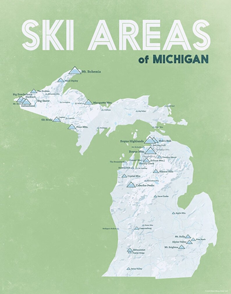 Michigan Ski Resorts Map 11x14 Print Etsy