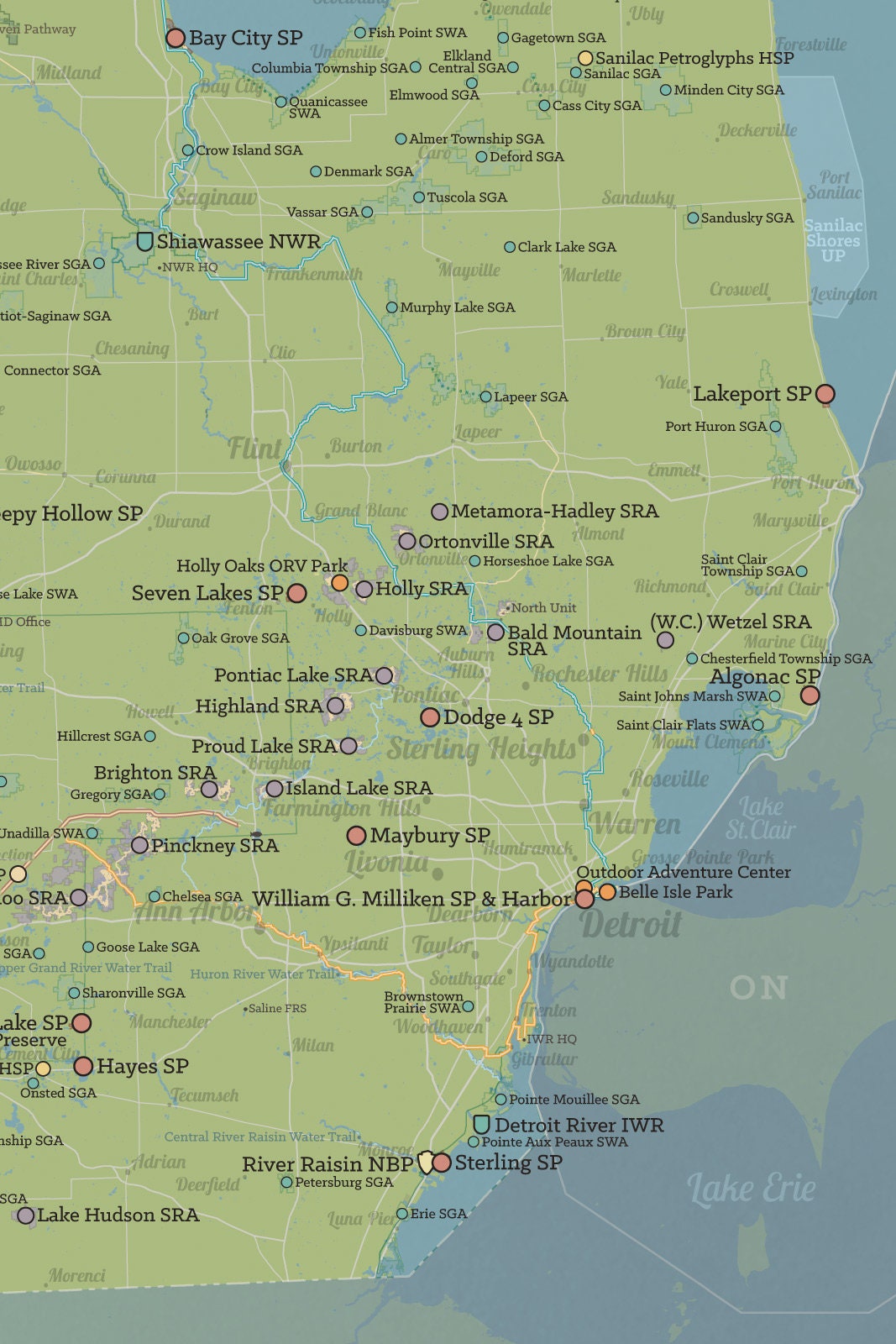 Michigan Rv Parks Map Michigan State Parks & Public Lands Map 24x36 Poster - Etsy
