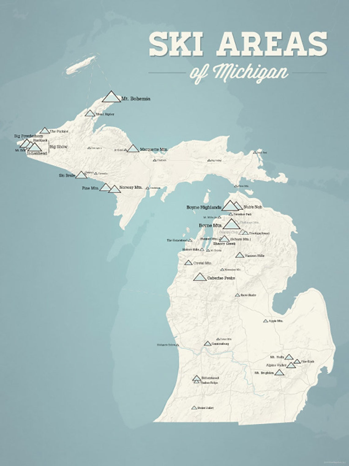Michigan Ski Resorts Map 18x24 Poster Etsy
