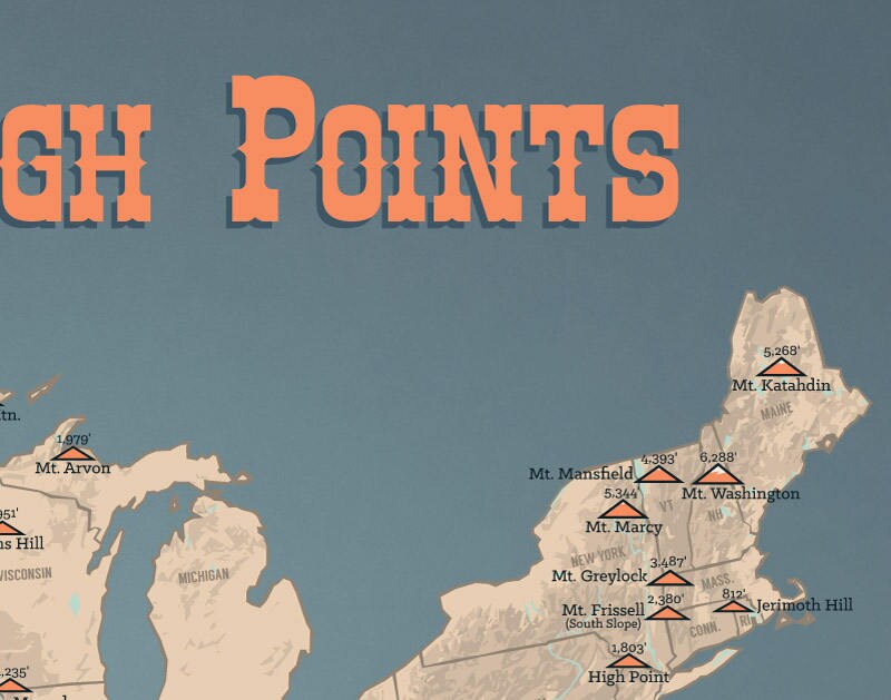 State Highpoints Map 11x14 Print | Etsy