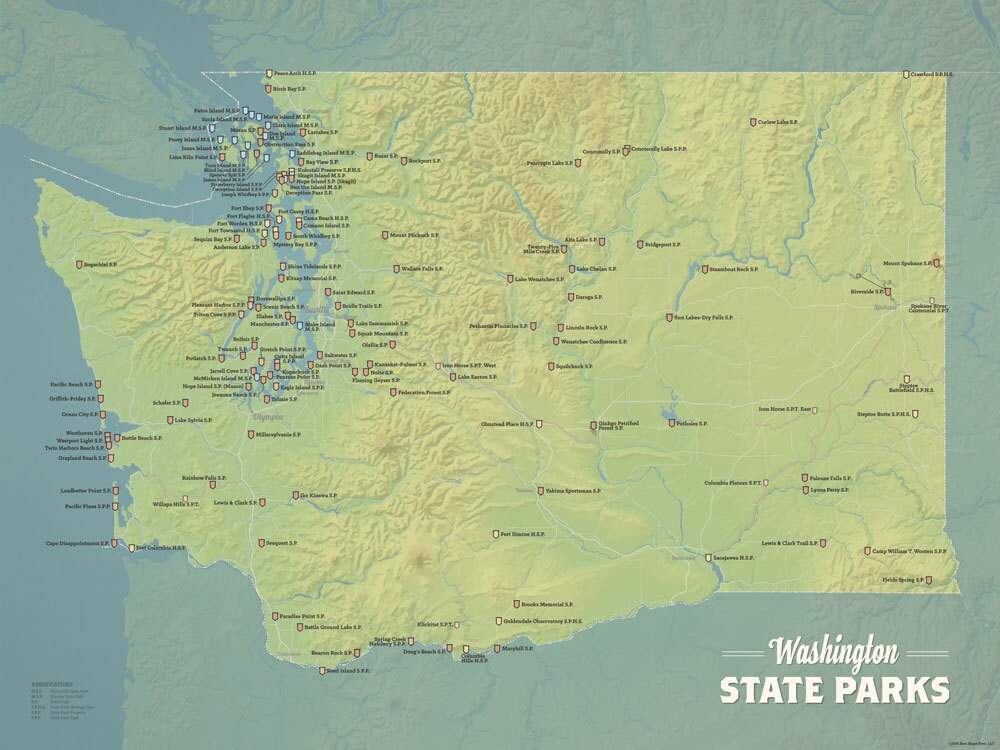 Map Of Washington State Parks Washington State Parks Map 18X24 Poster | Etsy Australia