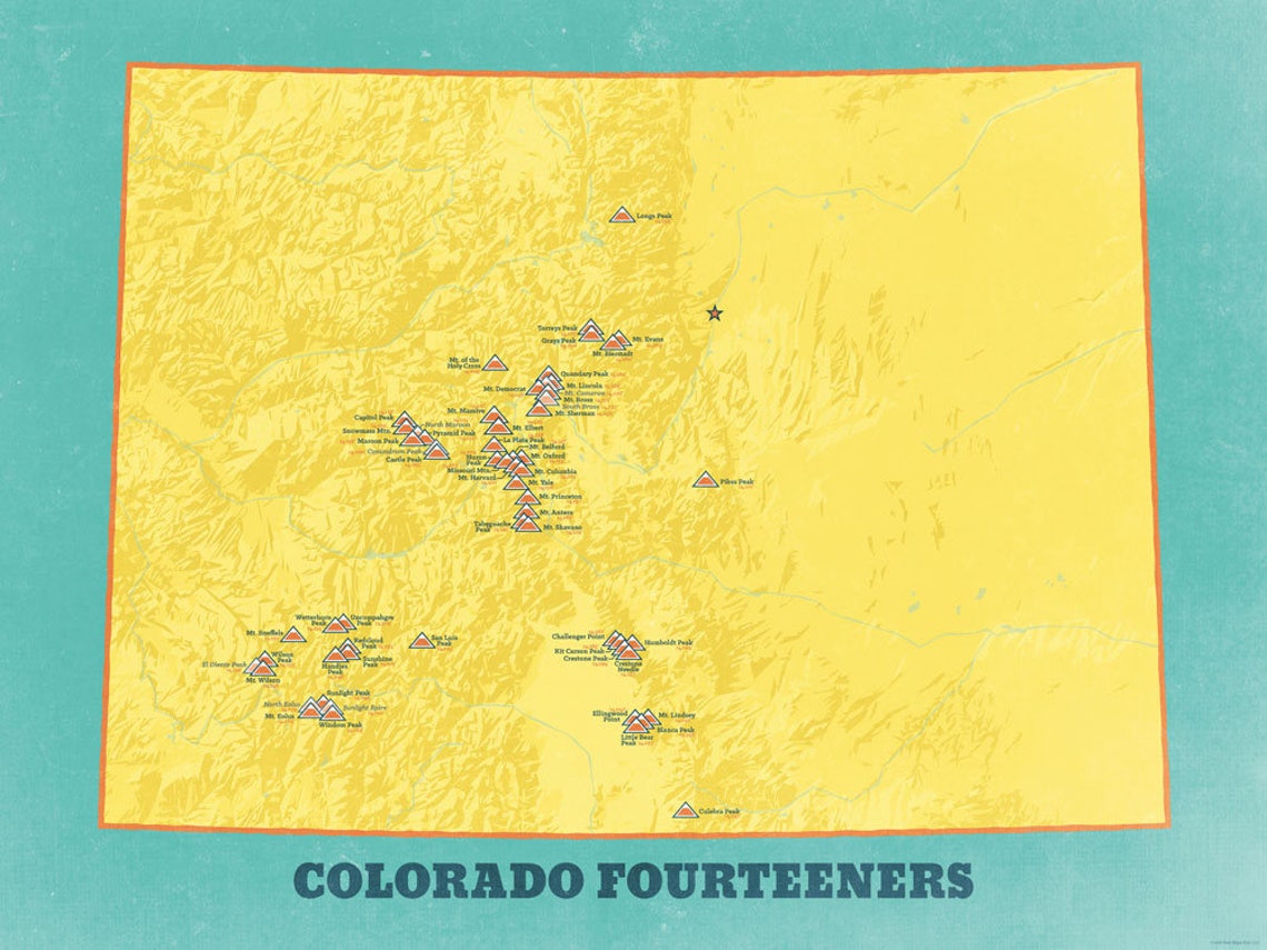 58 Colorado 14ers Map 18x24 Poster Etsy