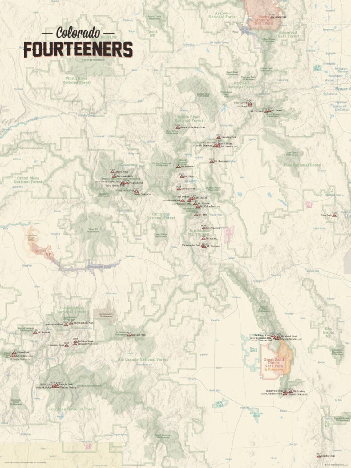 58 Colorado 14ers Map 18x24 Poster Etsy