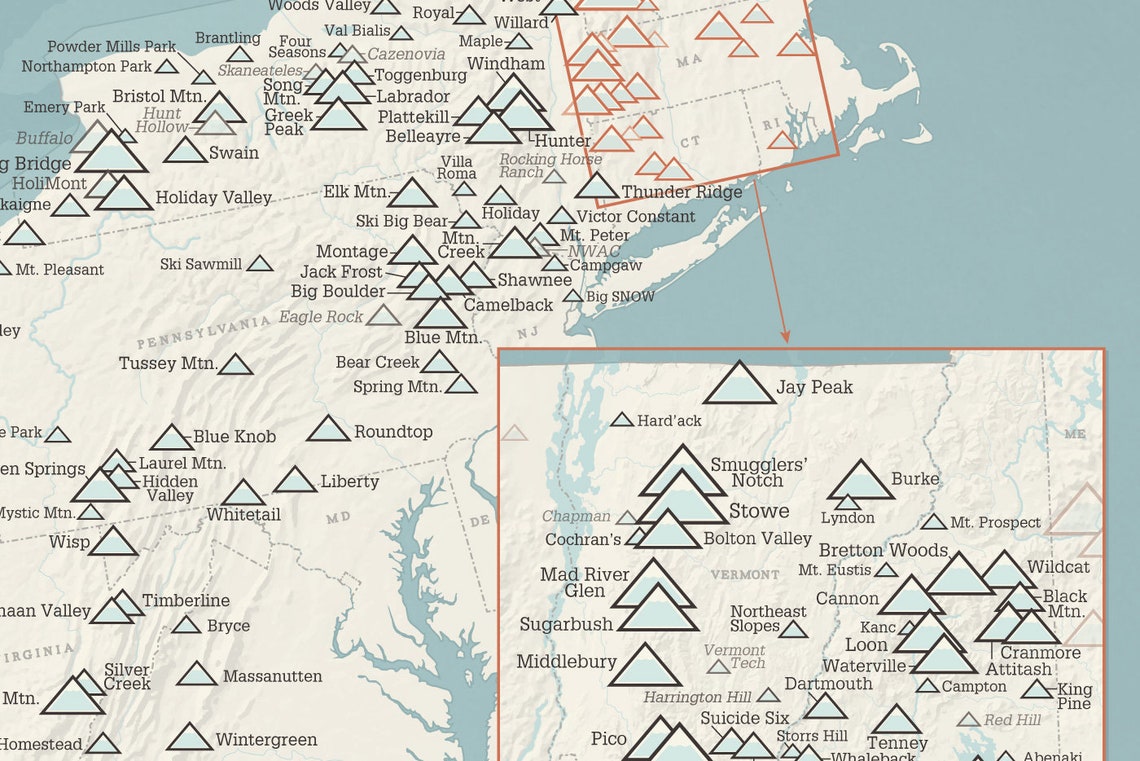 US Ski Resorts Map 24x36 Poster Etsy