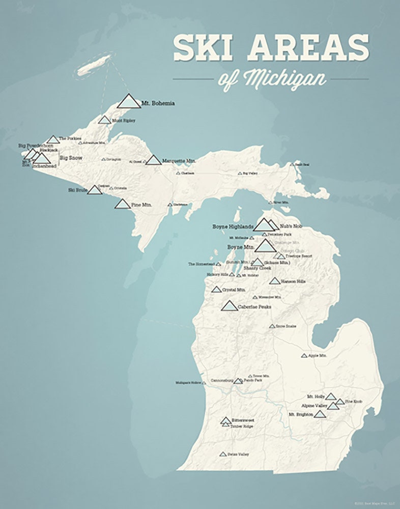 Michigan Ski Resorts Map 11x14 Print Etsy