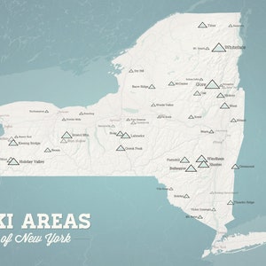Póster de 18 x 24 con mapa de estaciones de esquí de Nueva York