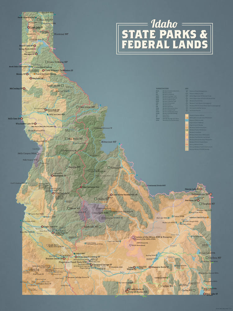 National Parks In Idaho Map Idaho State Parks & Federal Lands Map 18X24 Poster - Etsy