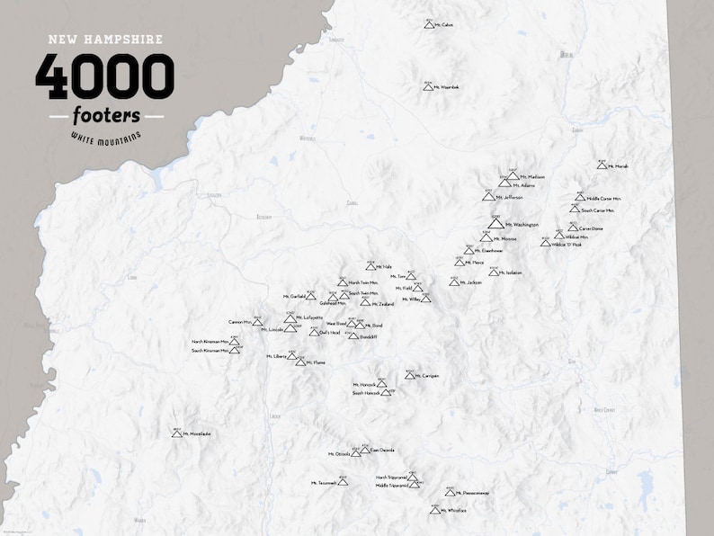 New Hampshire 4000 Footers Map 18x24 Poster Etsy Il 20hv 