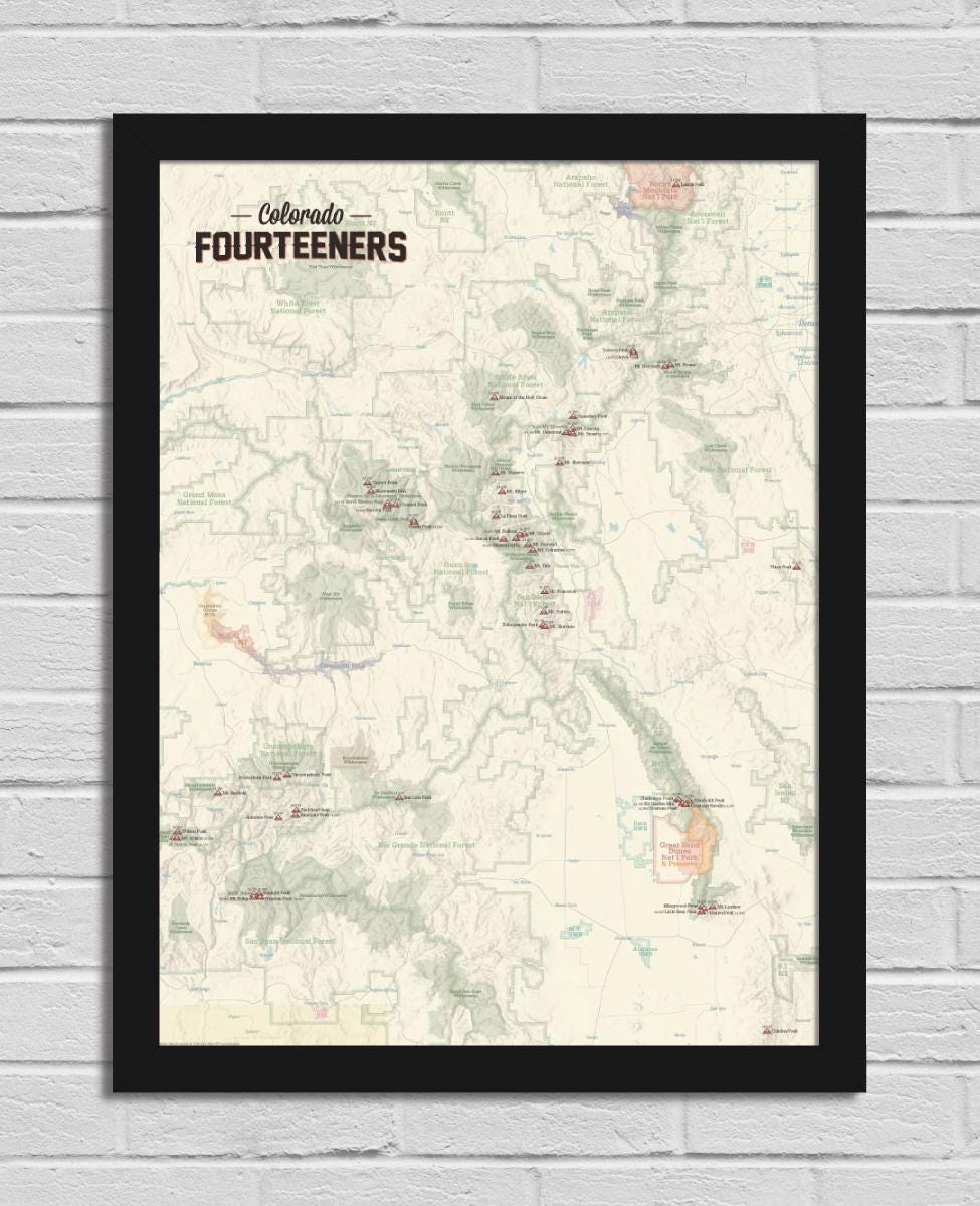 58 Colorado 14ers Map 18x24 Poster - Etsy