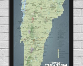 Kaart van 18 x 24 met kaart van de staatsparken van Vermont en de Federal Lands