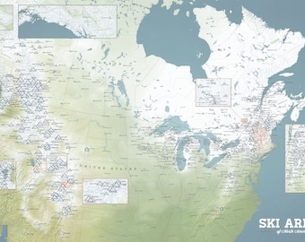 North America Ski Resorts Map 24x36 Poster